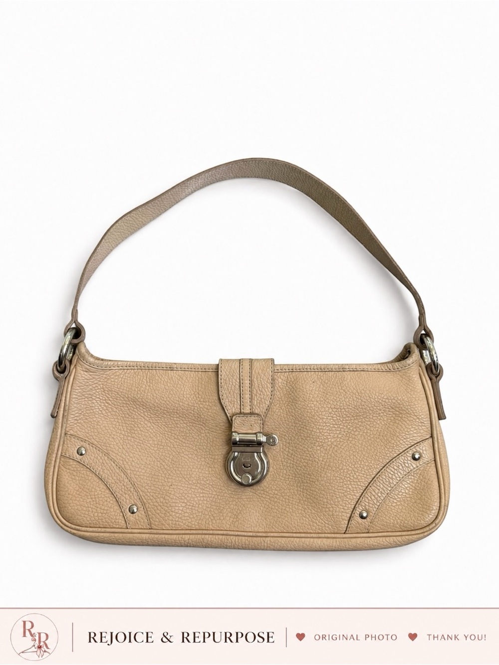 Vintage Burberry London Beige Pebbled Leather Stirrup Buckle Shoulder Bag Y2K